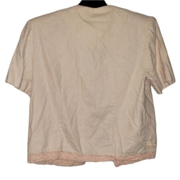 Positive Attitude Linen Blend Tie Front Short Sleeve Embellished Jacket Size 8 - Picture 2 of 6